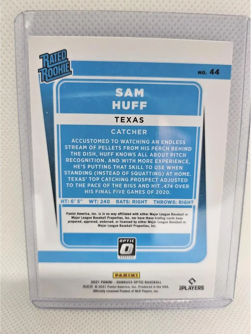 Sam Huff (RC) - 2021 Panini Donruss OPTIC Rookie Card- #44 - Rangers - RAW Mint